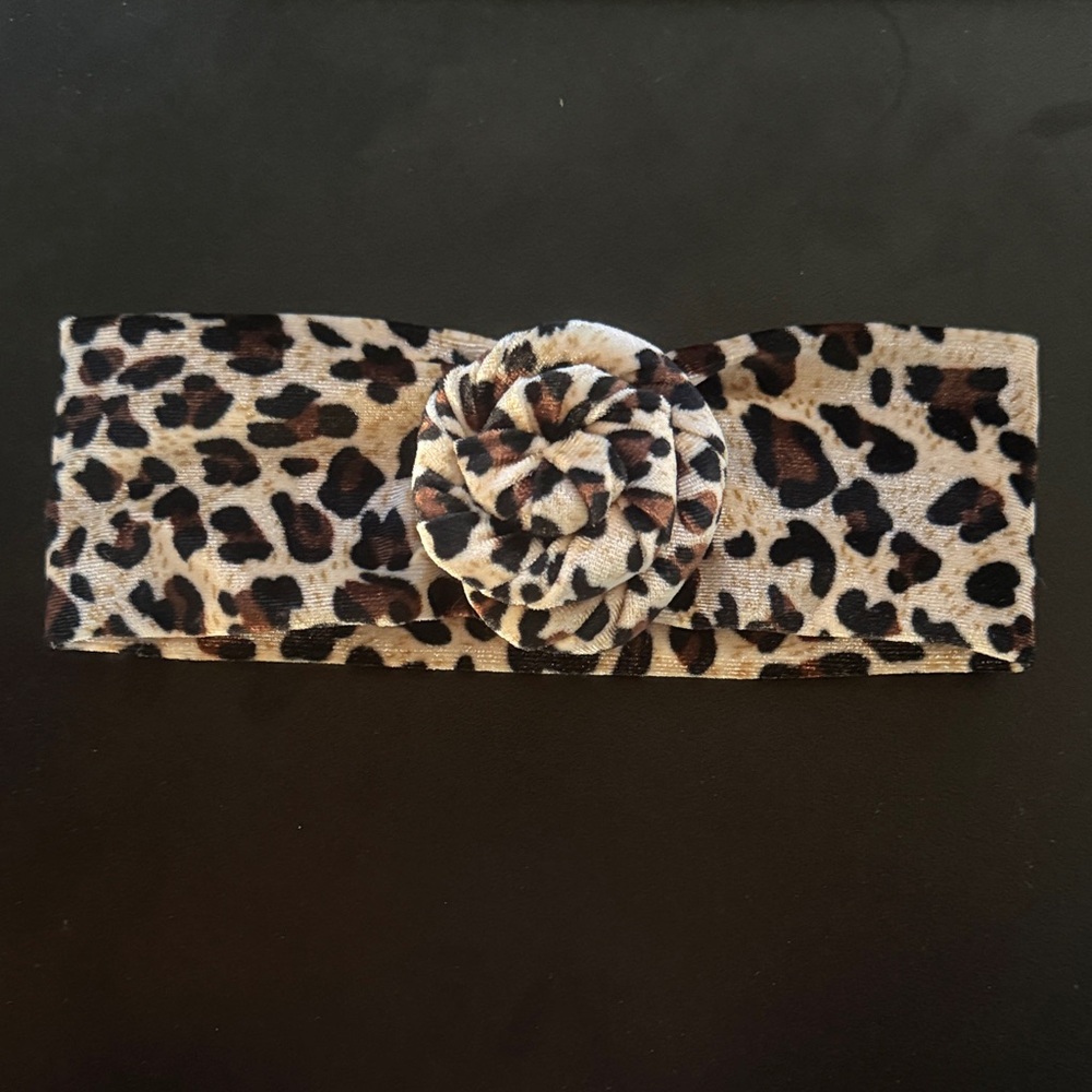 Leopard Print Headband with Flower Accent